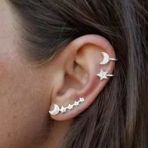 Silver moon and star silver studded earring set